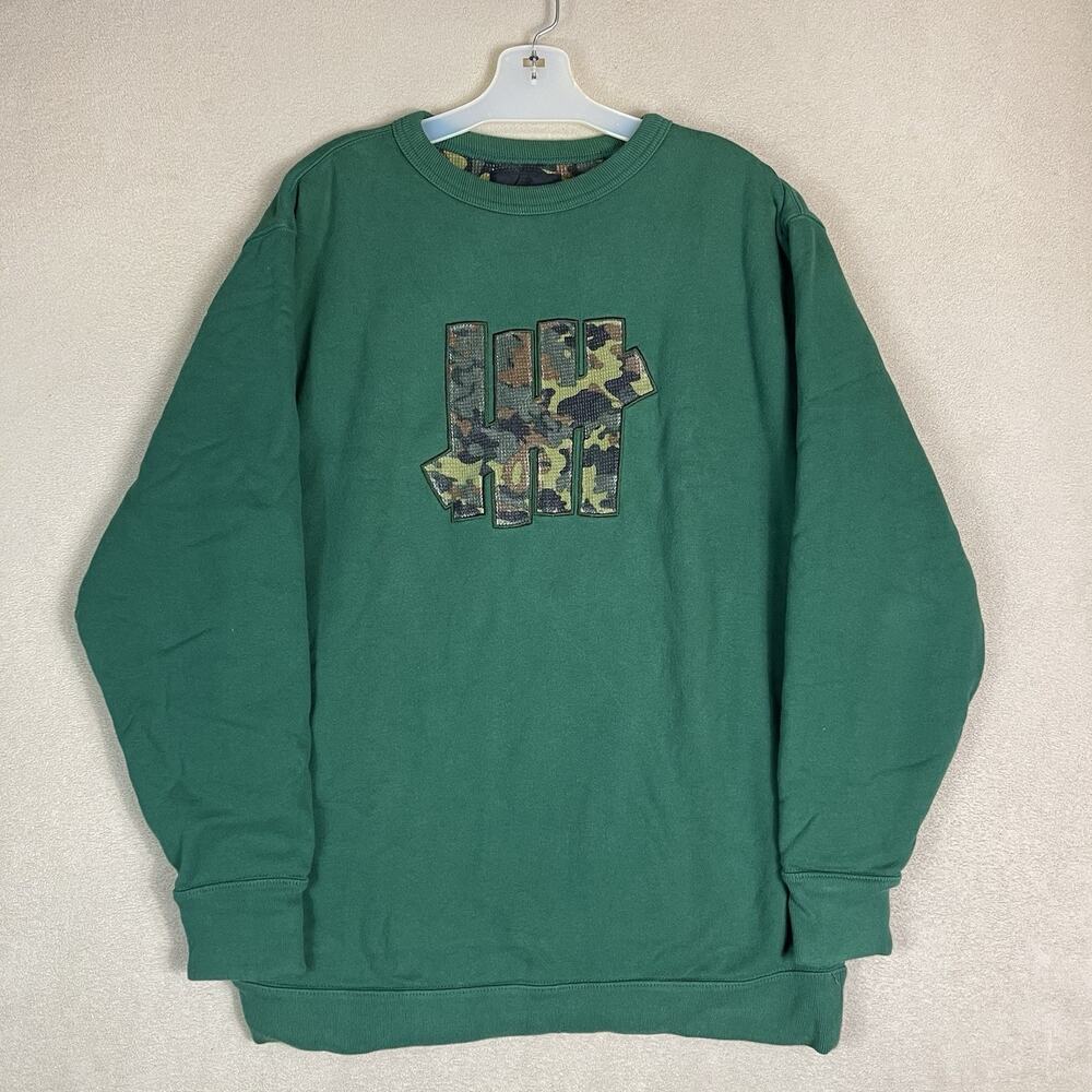 Undefeated Sweatshirt Mens L Green Reversable Heavyweight Crew Neck‎ Embroidered